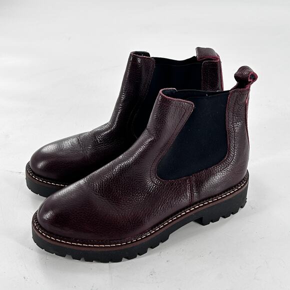 Nordstrom Miller Chelsea Ankle Booties 6 Burgundy Red Leather NWOT Boots Lug - Picture 3 of 6